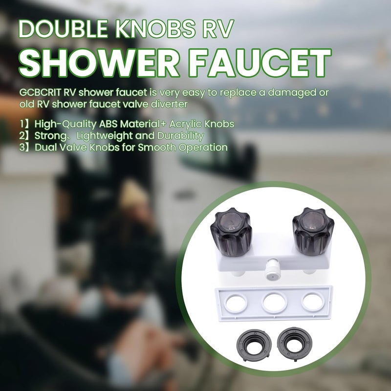 gcbcrit RV Shower Faucet, Dual-Handle Camper Shower Faucet with Acrylic Knobs, 4" RV Shower Valve Diverter, RV Outdoor Shower for RV, Camper Van, Outside and Inside Bathroom Shower (White + Gray Knob) - Image 2
